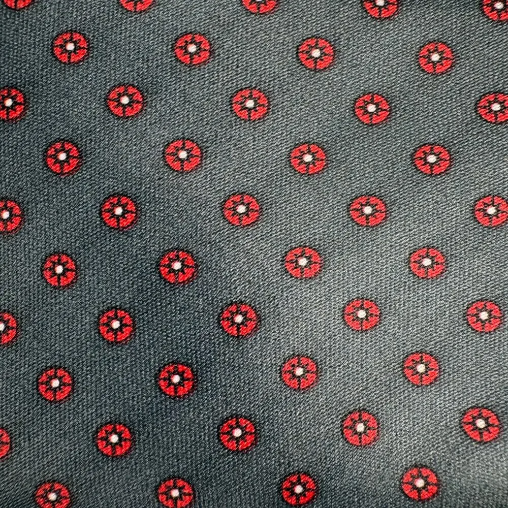 Milano Mens Silk Tie Vintage 1990s Charcoal Gray Red Geometric Medallion